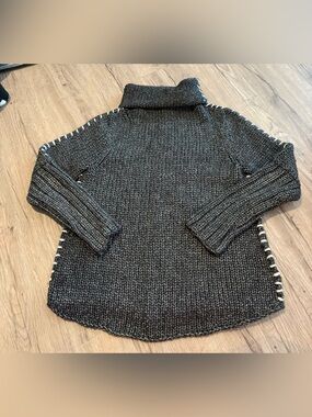 Indigenous Charcoal Chunky Turtleneck Sweater w/Contrast Stitch 50% Baby Alpaca